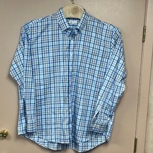 Peter Millar Mens XXL Blue White Plaid Long Sleeve Button Down Shirt RN100308